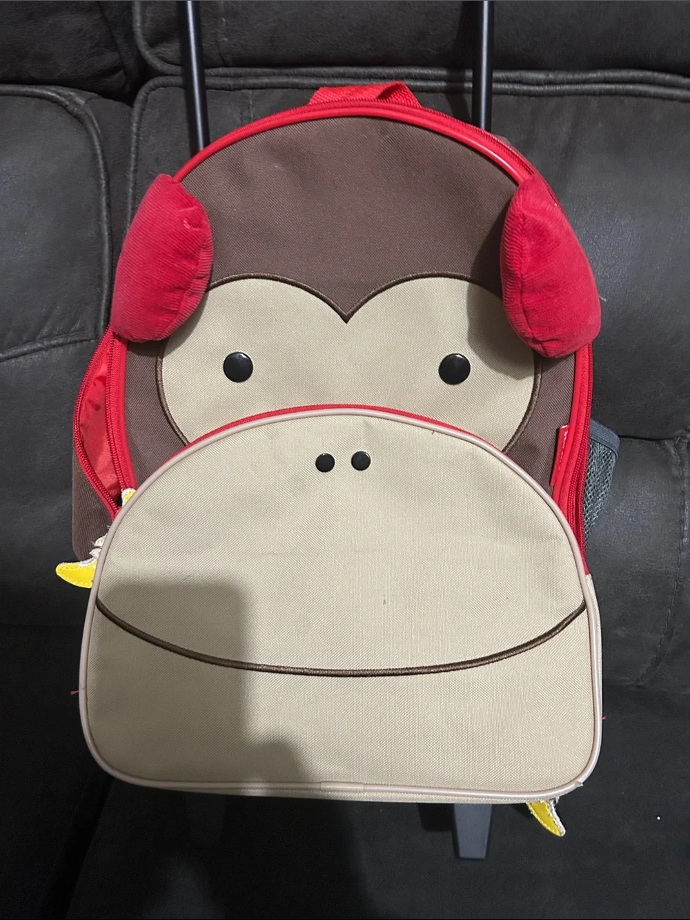 Kids Monkey Face Rolling Backpack - Red & Brown